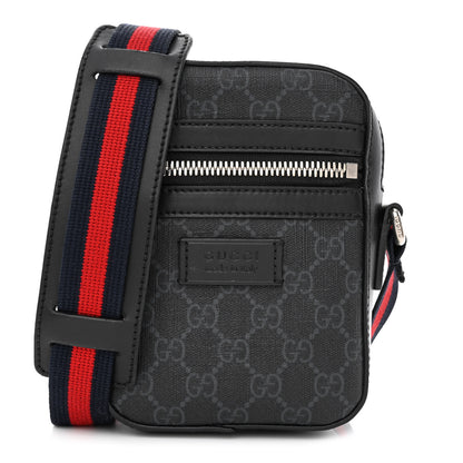 Gucci GG Supreme Monogram Appia Calfskin Web Small Camera Messenger Bag Black Grey 1 of 12