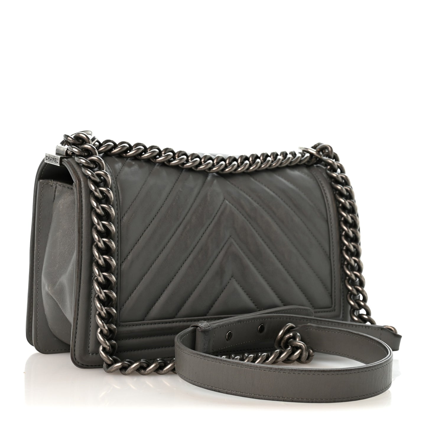 Lambskin Chevron Quilted Medium Boy Flap Grey