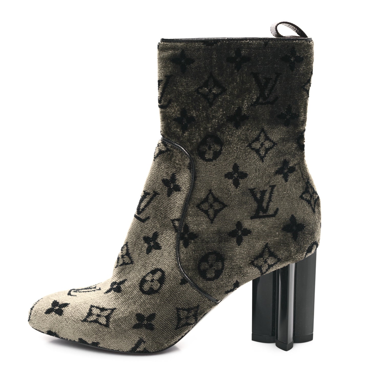 Velvet Monogram Silhouette Ankle Boots 38 Black Green