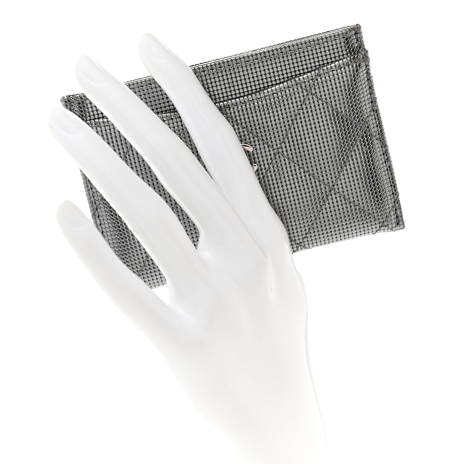 Chanel Metallic Calfskin Pixel Effect Card Holder Dark Silver 2 of 9