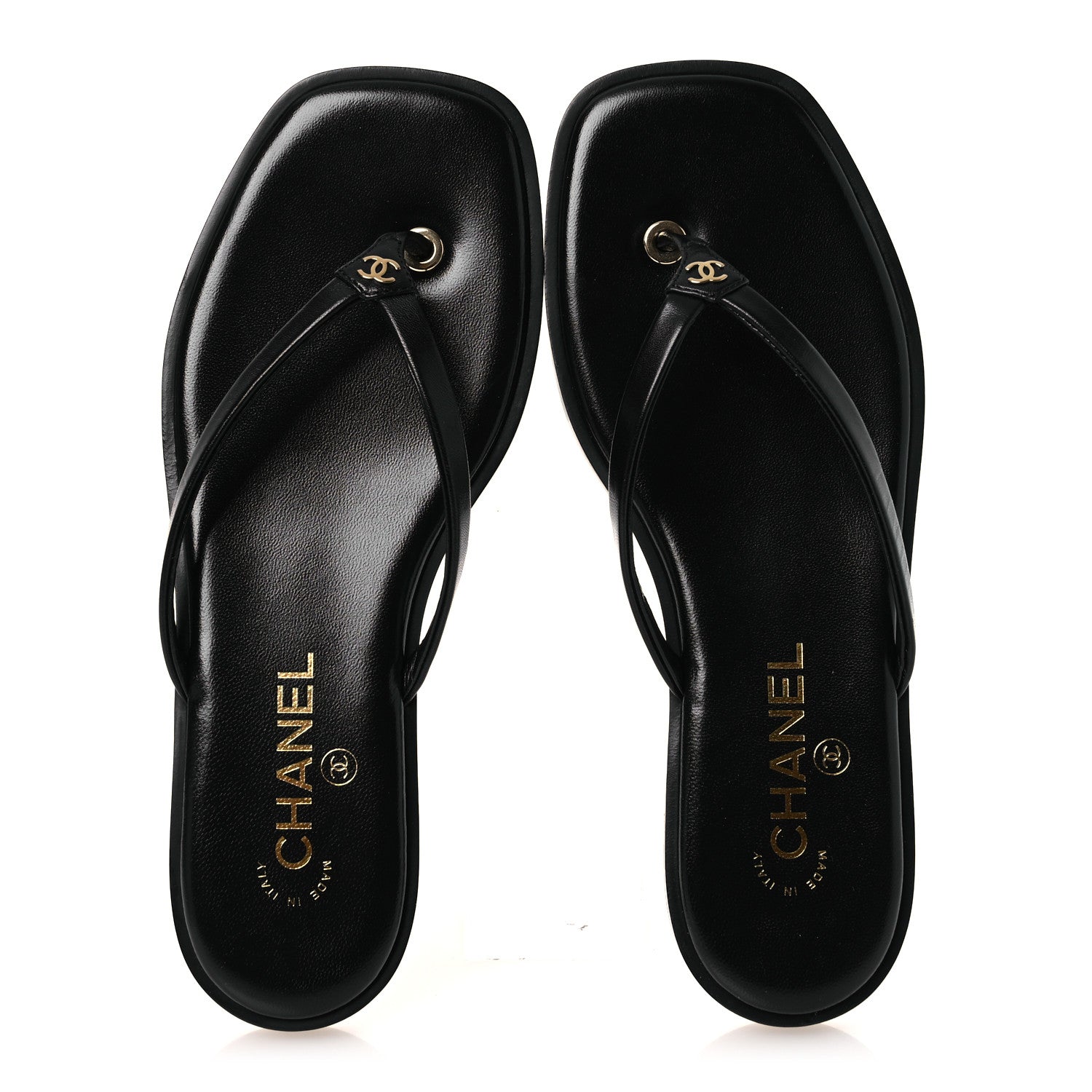 Chanel Goatskin CC Times Square Thong Sandals 38 Black 2 of 11