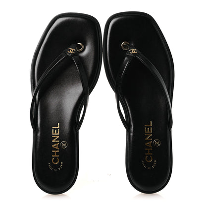 Chanel Goatskin CC Times Square Thong Sandals 38 Black 2 of 11