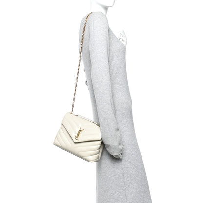 Saint Laurent Calfskin Y Quilted Monogram Small Loulou Chain Satchel Blanc Vintage 2 of 12