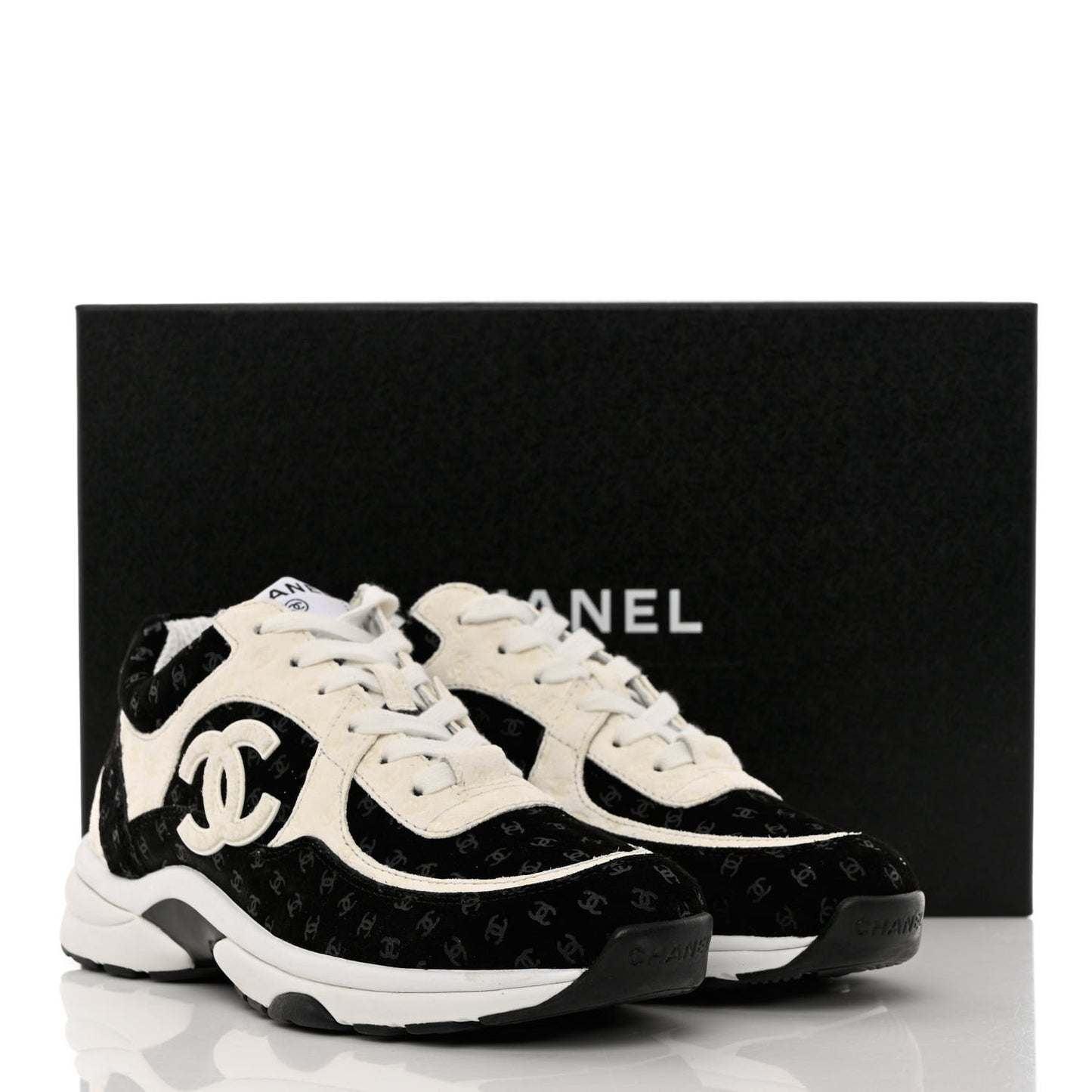 Nylon Suede Calfskin Printed CC Sneakers 37.5 White Black