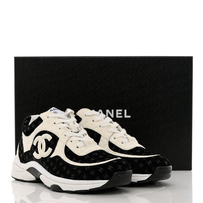 Chanel Nylon Suede Calfskin Printed CC Sneakers 37.5 White Black 9 of 9