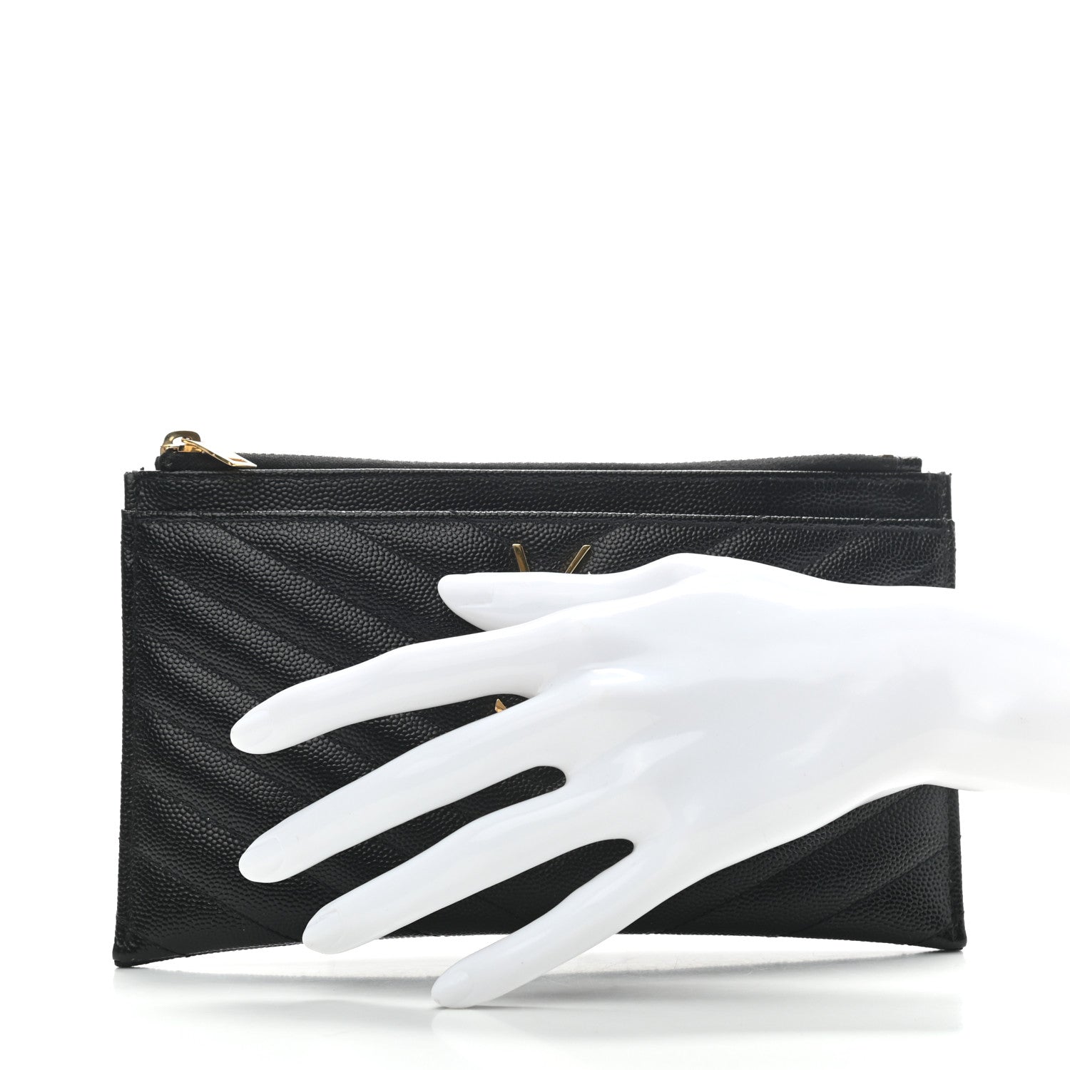Saint Laurent Grain De Poudre Chevron Monogram Bill Pouch Black 2 of 7