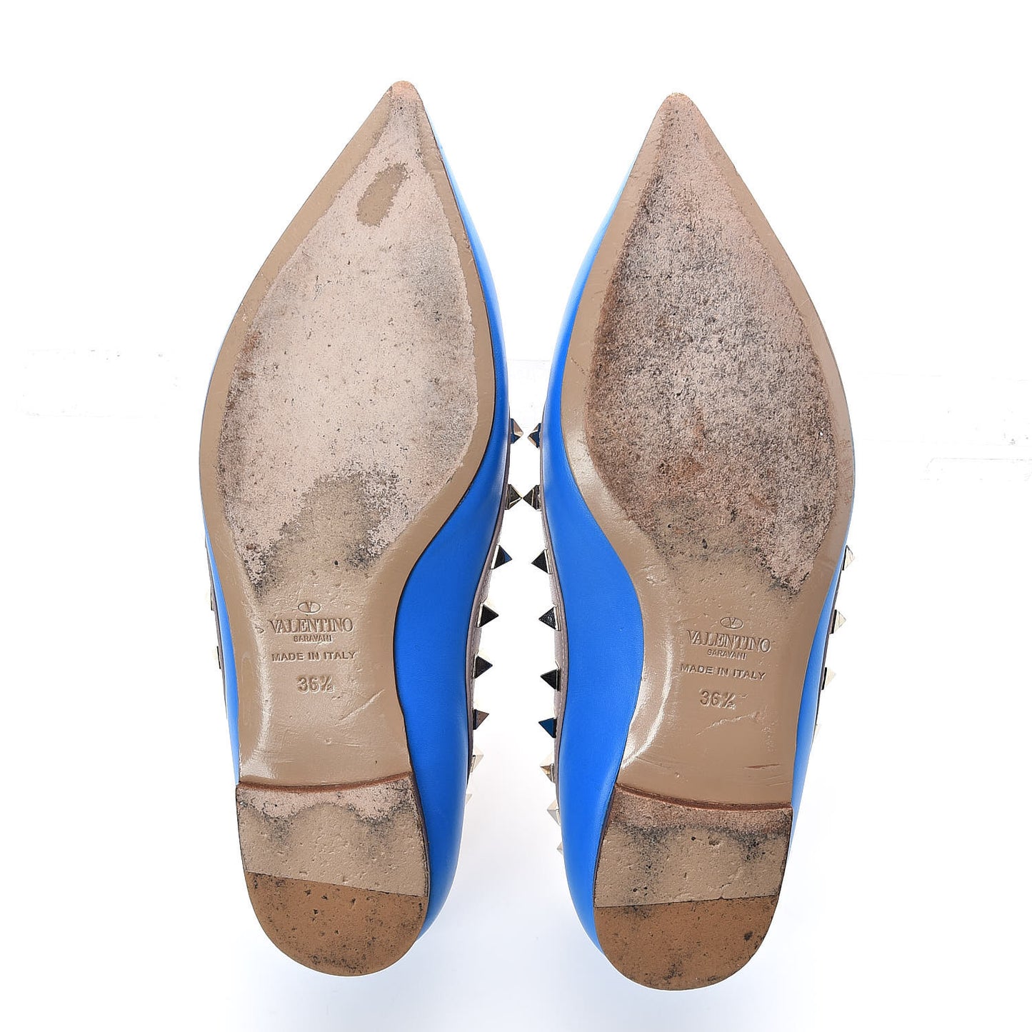 Calfskin Nappa Rockstud Ballerina Flats 36.5 Blue Fluo Poudre