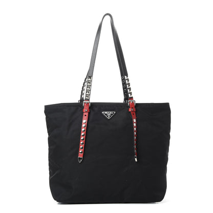 Prada Nylon New Vela Studded Tote Black Fuoco 1 of 13