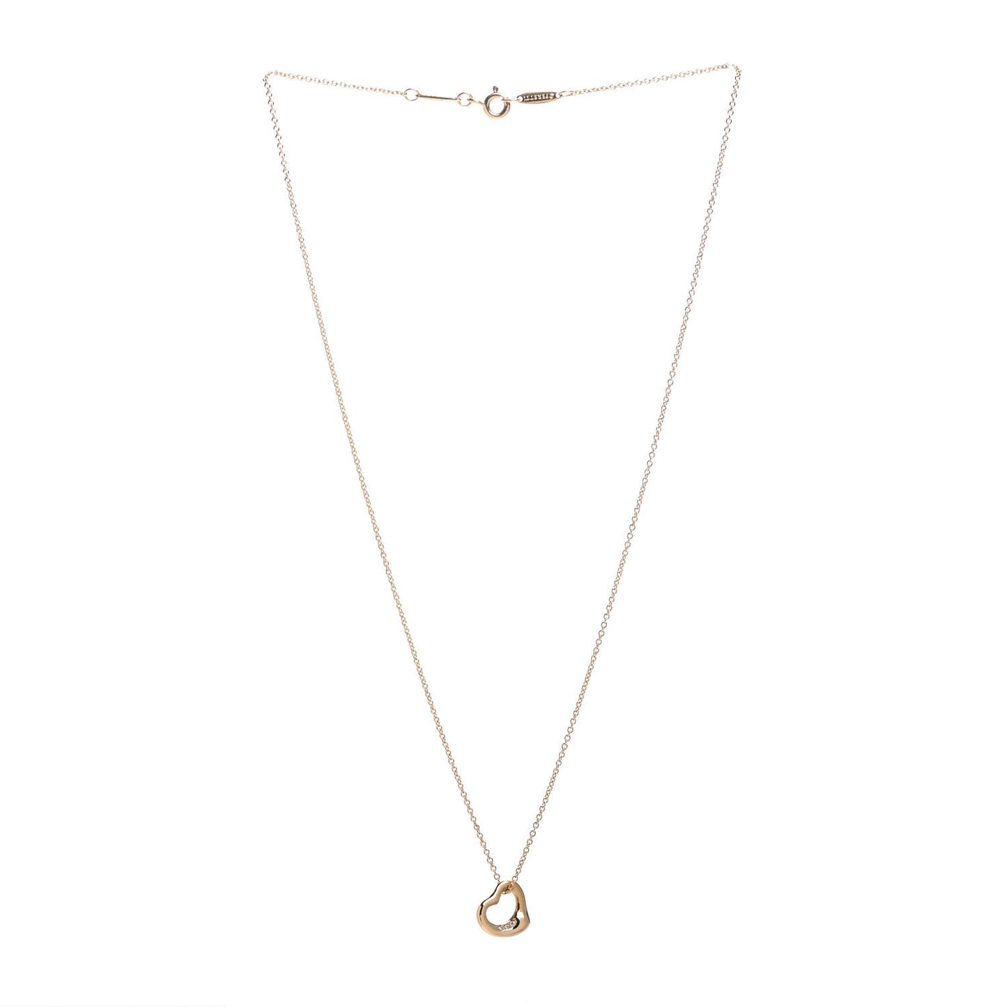 18K Yellow Gold Diamond 11mm Elsa Peretti Open Heart Pendant Necklace