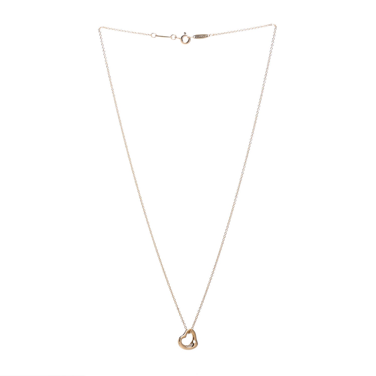 Tiffany 18K Yellow Gold Diamond 11mm Elsa Peretti Open Heart Pendant Necklace 3 of 5