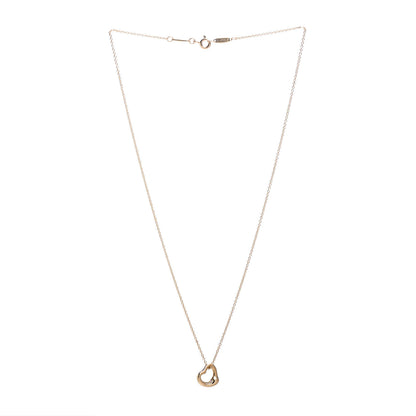 Tiffany 18K Yellow Gold Diamond 11mm Elsa Peretti Open Heart Pendant Necklace 3 of 5
