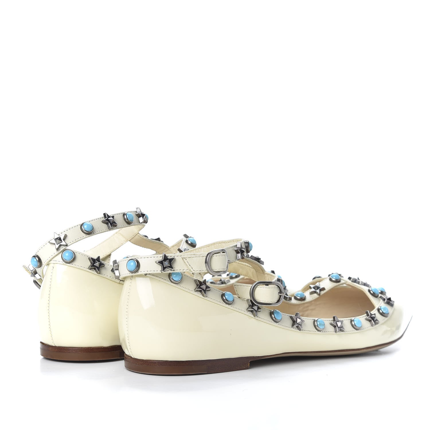 Valentino Garavani Patent Rockstud Rolling Cage Ballerina Flats 39 Ivory 4 of 9