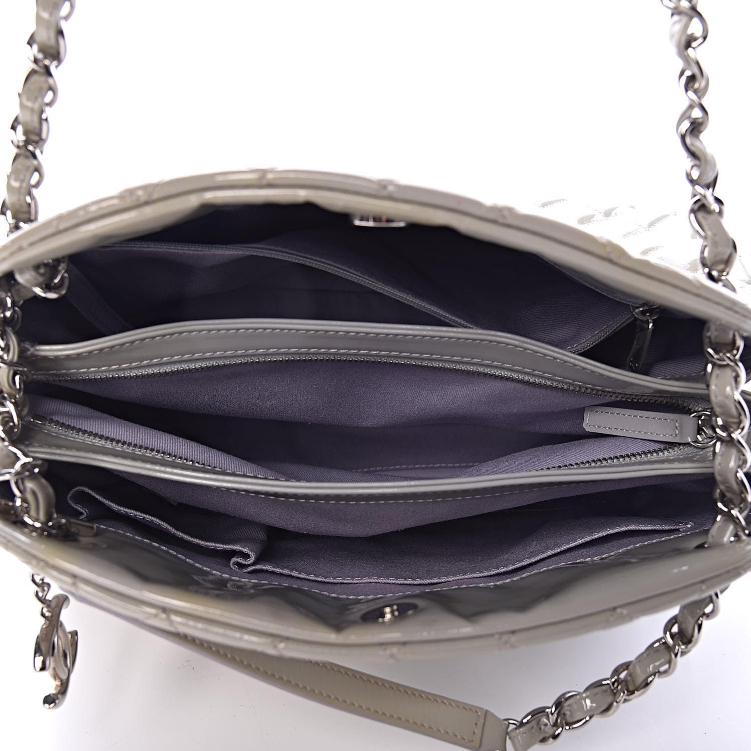 Chanel Patent Quilted Large Just Mademoiselle Bowling Bag Grey 5 of 10