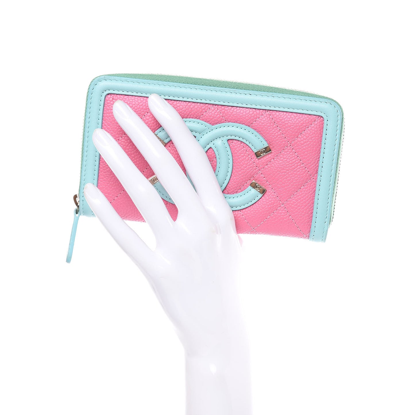 Caviar Quilted Medium Filigree Zip Around Wallet Pink Blue Green