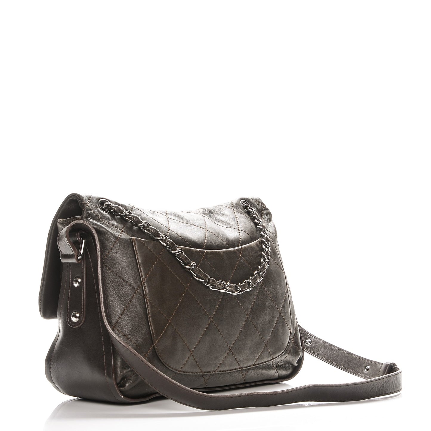 Lambskin Stitched Messenger Bag Brown