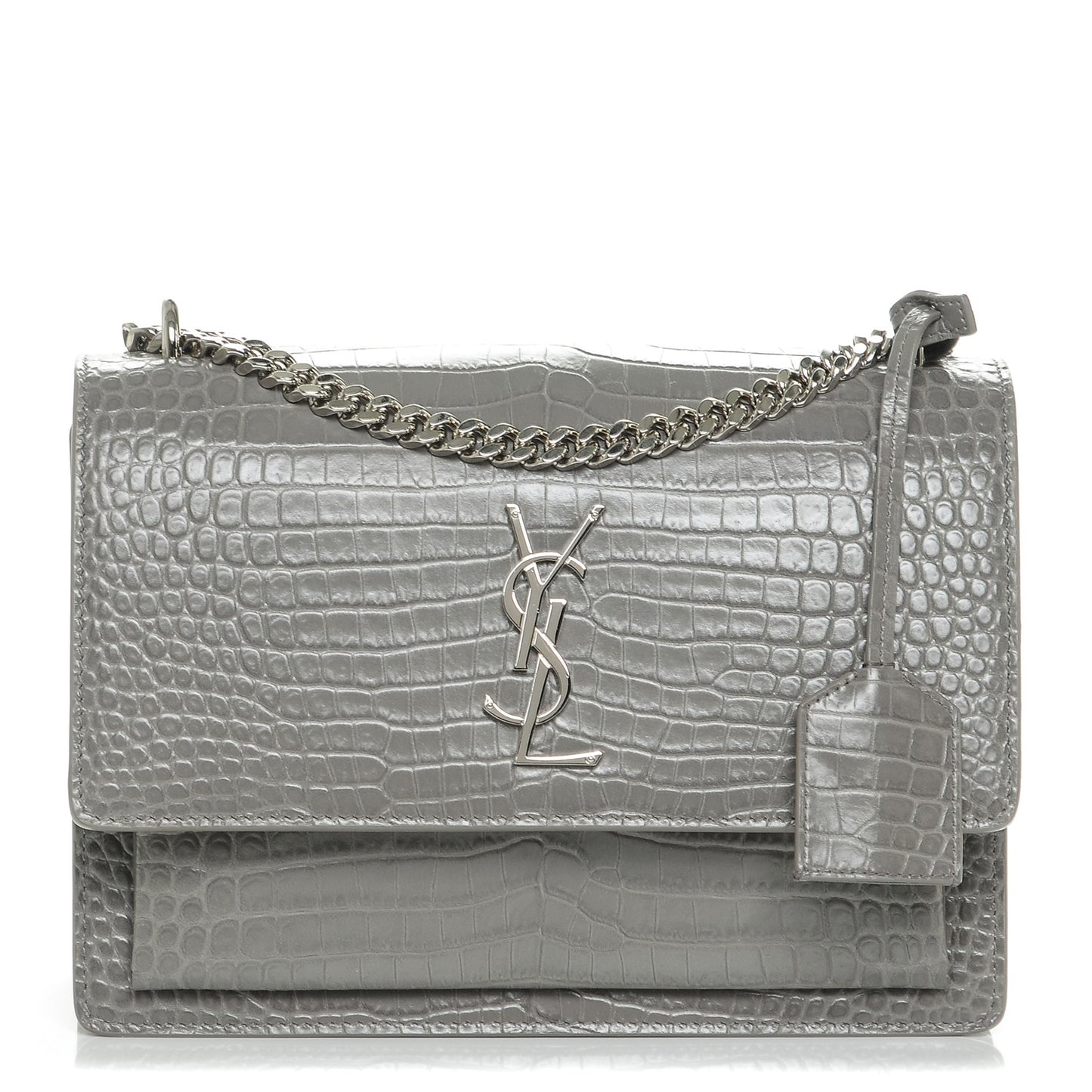 Calfskin Crocodile Embossed Medium Monogram Sunset Fog