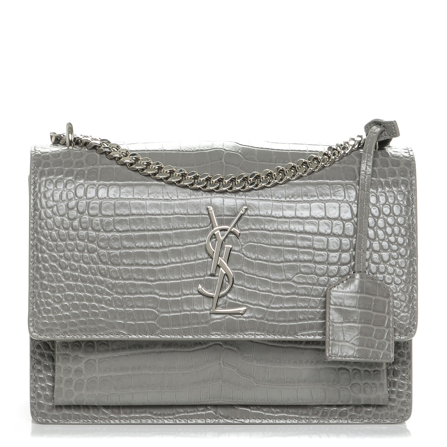 Saint Laurent Calfskin Crocodile Embossed Medium Monogram Sunset Fog 1 of 5