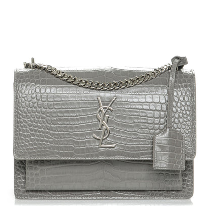 Saint Laurent Calfskin Crocodile Embossed Medium Monogram Sunset Fog 1 of 5