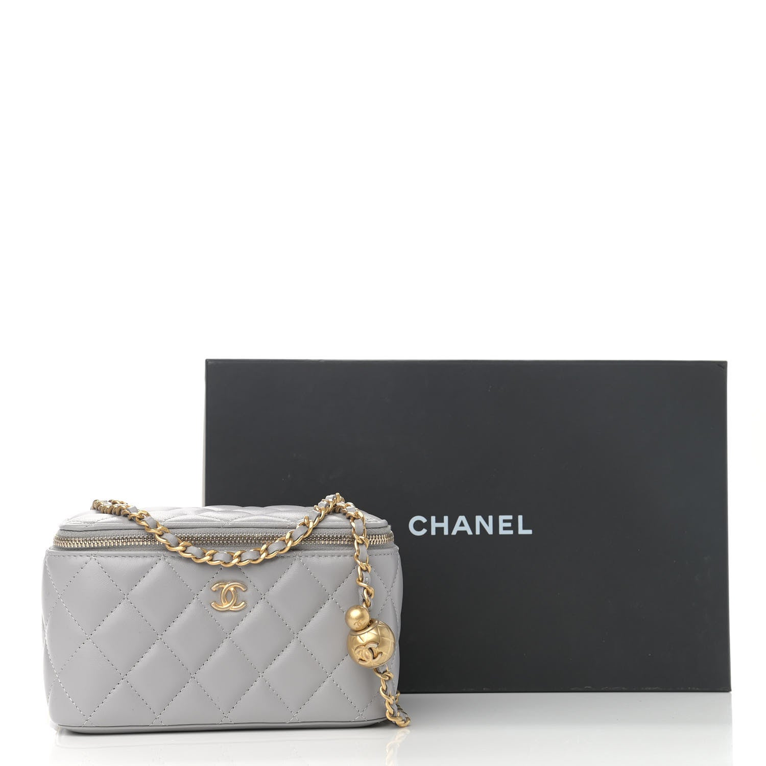 Chanel Lambskin Quilted Small Pearl Crush Vanity Case With Chain Grey 12 of 12