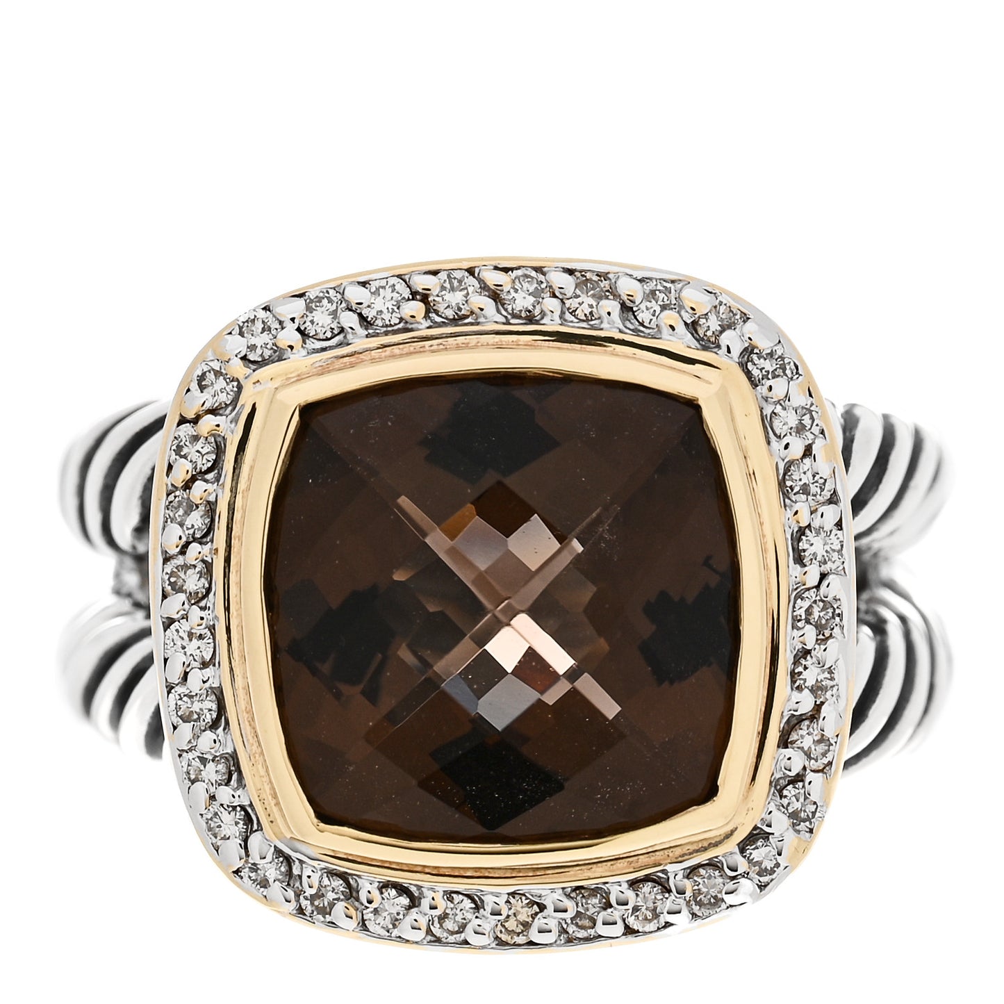 Sterling Silver 18K Yellow Gold Diamond Smoky Quartz 11mm Albion Ring 54 6.75