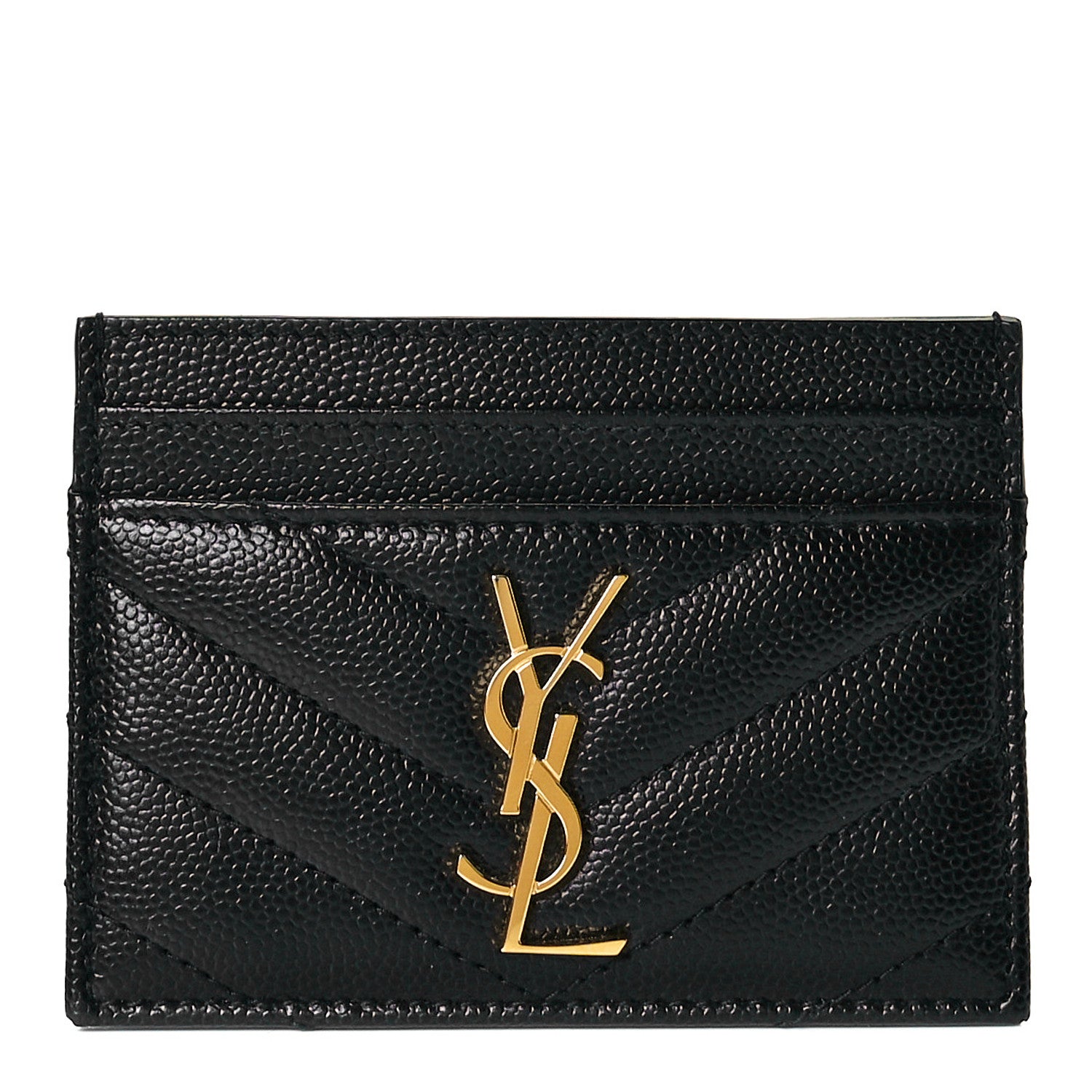 Saint Laurent Grain De Poudre Matelasse Chevron Monogram Credit Card Case Black 1 of 8