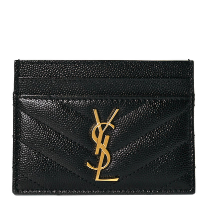 Saint Laurent Grain De Poudre Matelasse Chevron Monogram Credit Card Case Black 1 of 8