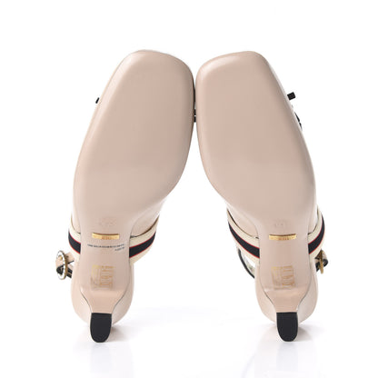 Gucci Malaga Kid Bow Ace Stripe Mid Heel Slingback Pumps 38.5 Beige 5 of 9