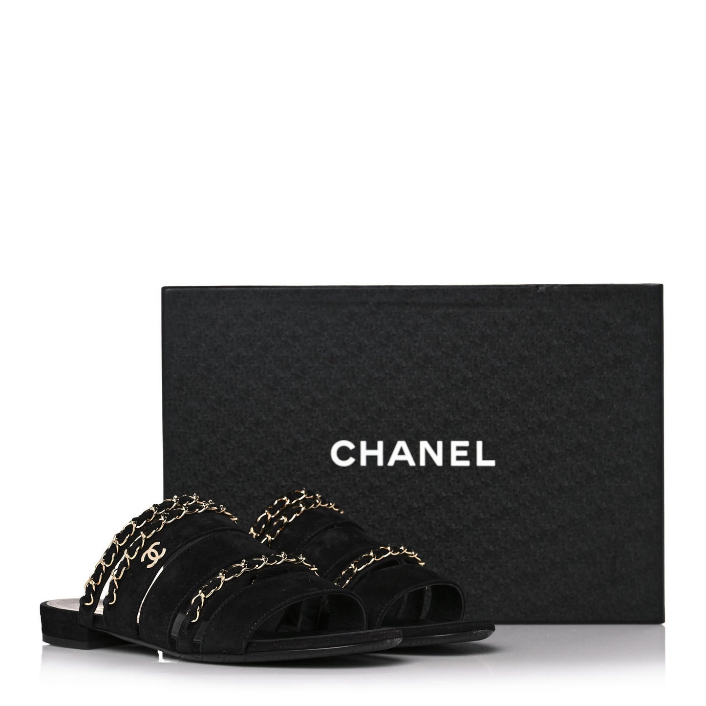 Suede Chain Mule Sandals 36.5 Black