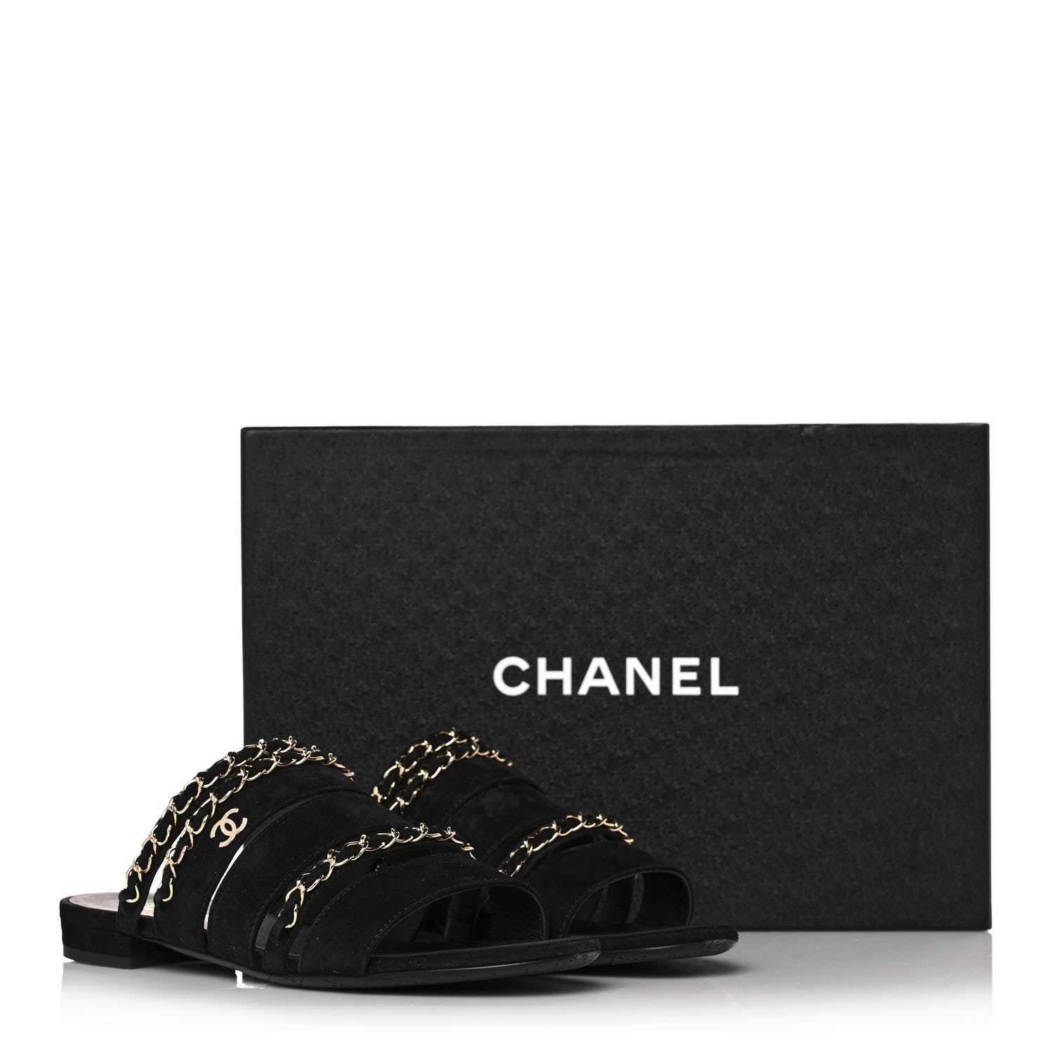 Chanel Suede Chain Mule Sandals 36.5 Black 10 of 10