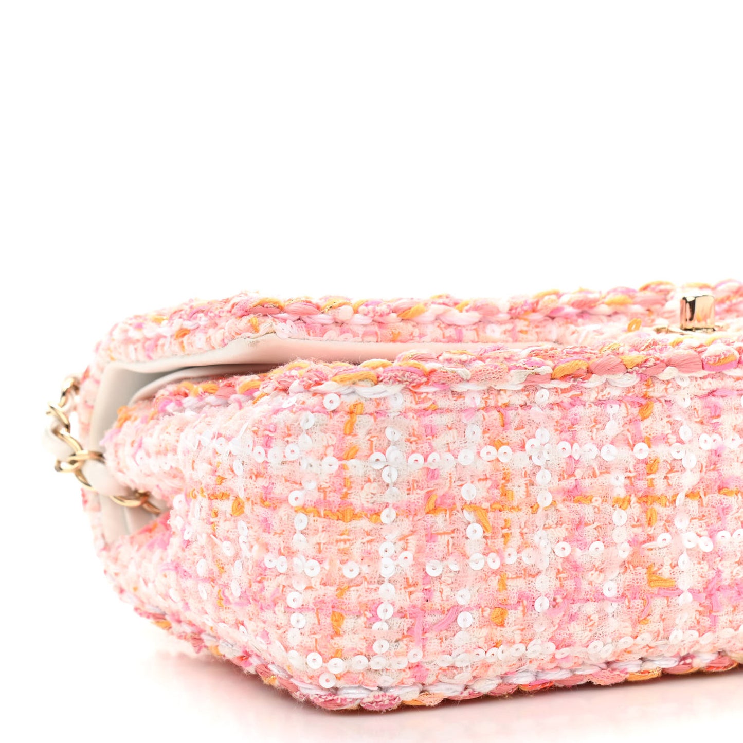 Tweed Braid Sequin Medium Double Flap White Pink Orange