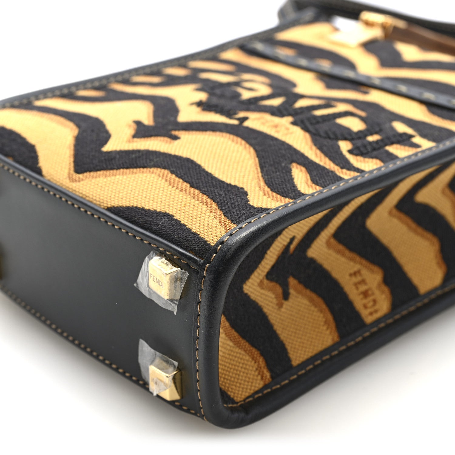Fendi Canvas Vitello King Chinese New Year Tiger Embroidered Fendi Sunshine Shopper Tote Black Dark Yellow 10 of 10