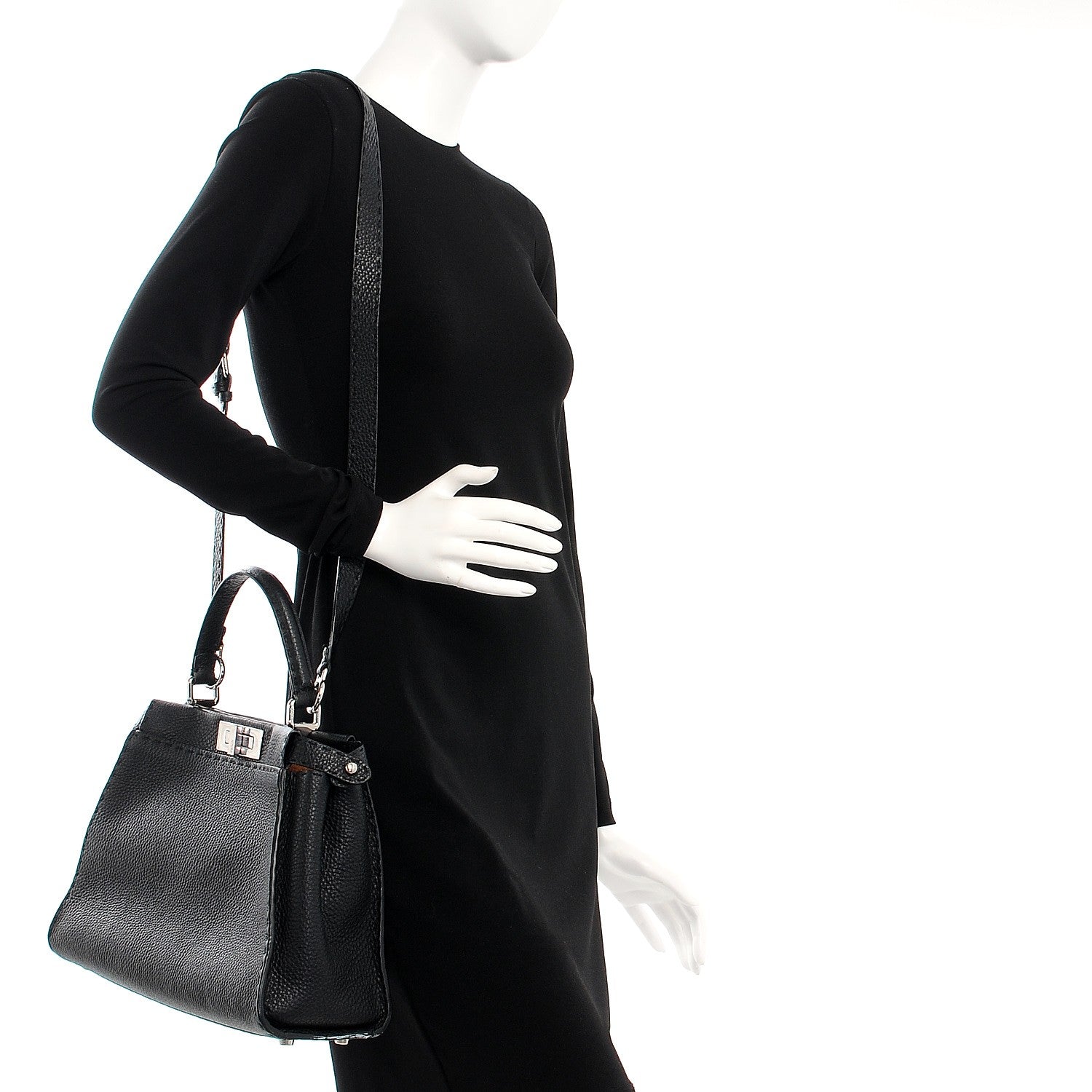Fendi Cuoio Romano Selleria Bi-Color Medium Peekaboo Iconic Satchel Black Mou 2 of 12