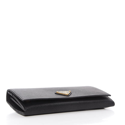Prada Saffiano Triangle Logo Continental Flap Travel Wallet Black 4 of 10