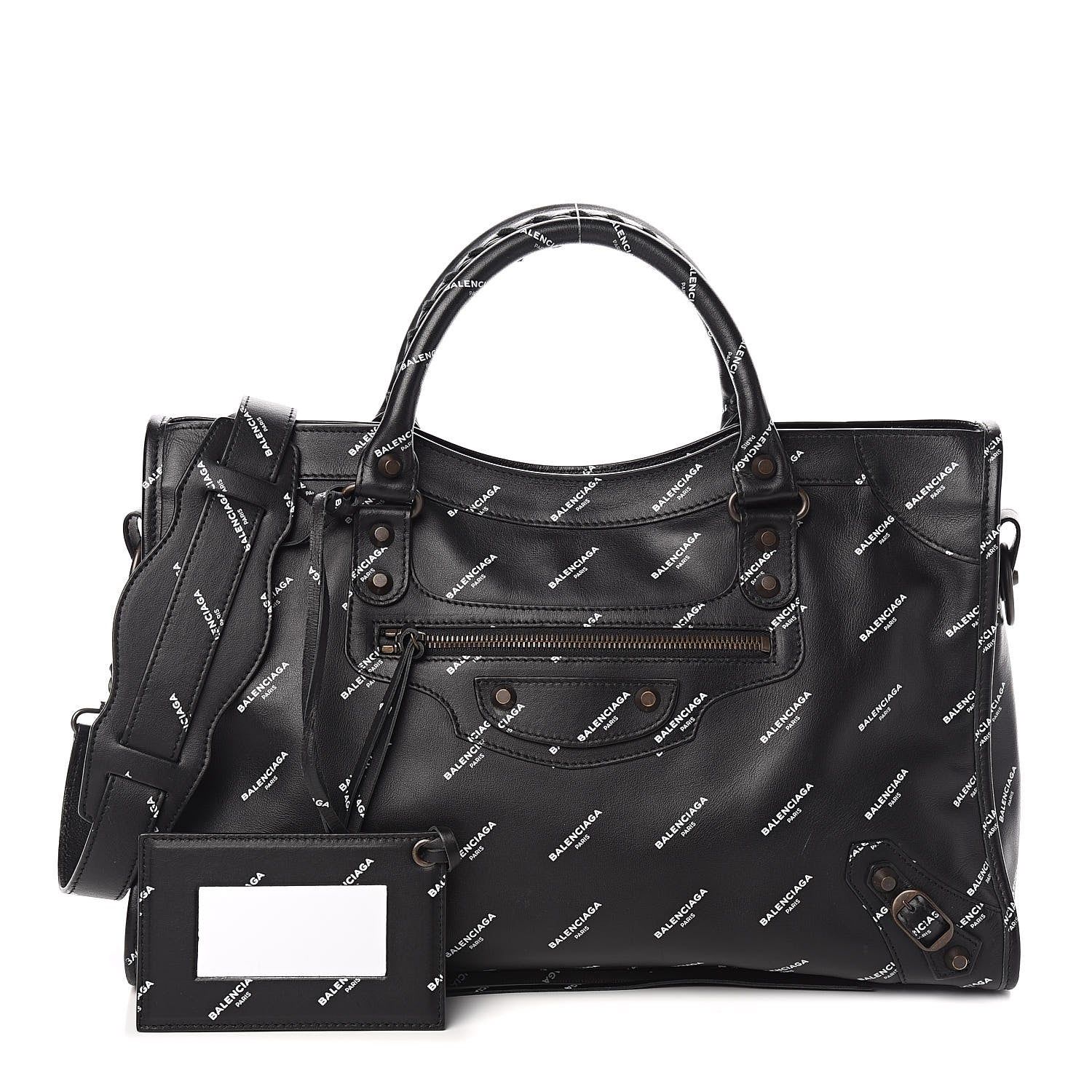 Balenciaga Veau Allover Logo Classic Hardware City Black White 1 of 12