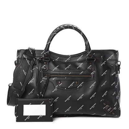 Balenciaga Veau Allover Logo Classic Hardware City Black White 1 of 12