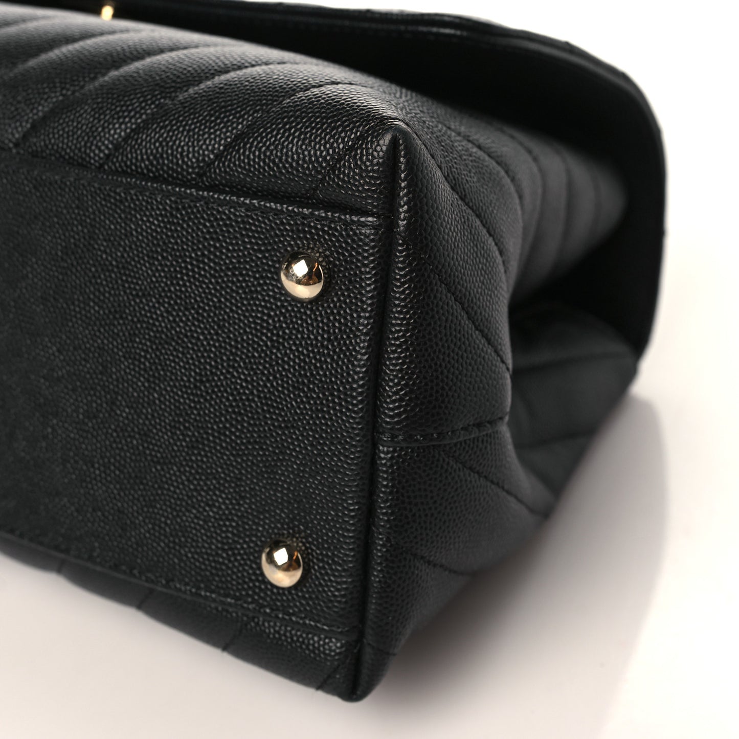 Caviar Chevron Quilted Small Coco Handle Flap Black