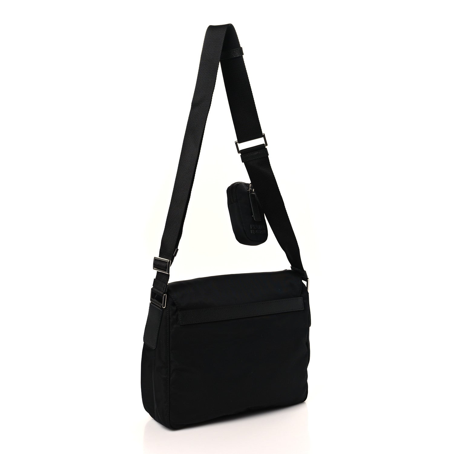 Prada Re-Nylon Vela Saffiano Pocket Single Buckle Messenger Shoulder Bag Black 3 of 8