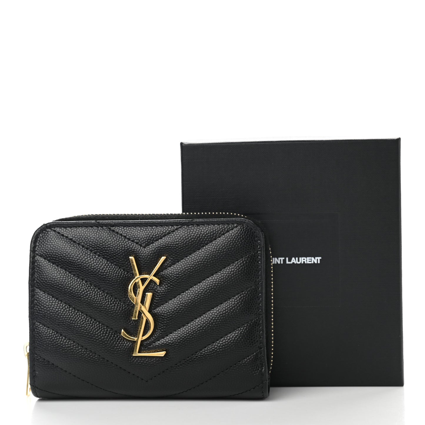 Grain De Poudre Matelasse Chevron Monogram Compact Zip Around Wallet Black