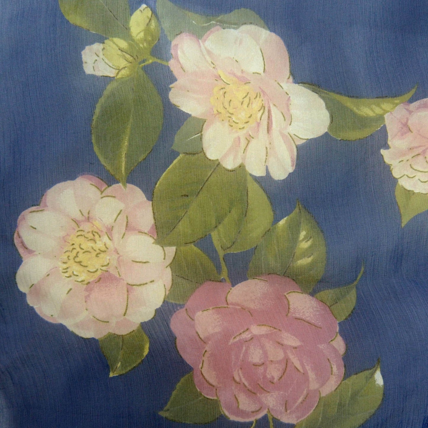 Silk Chiffon Camellia Scarf Blue