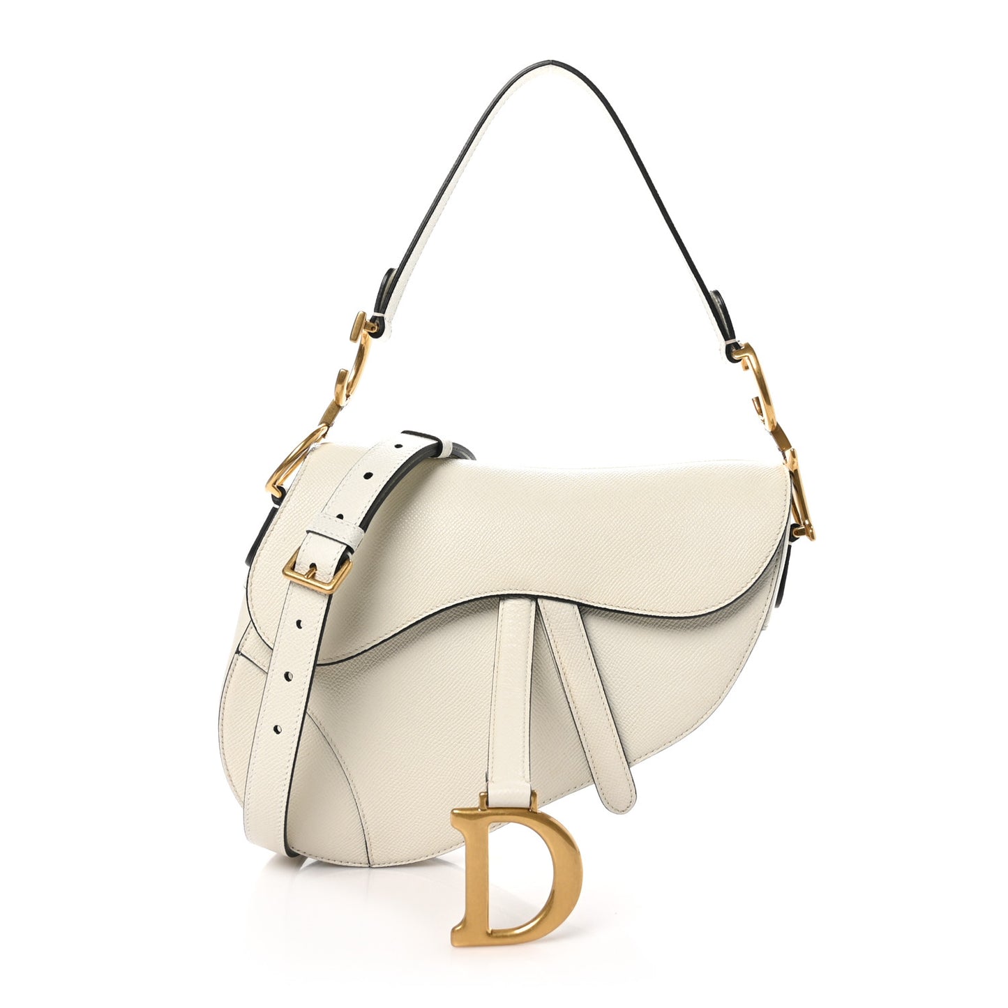 Grained Calfskin Saddle Bag With Strap Latte