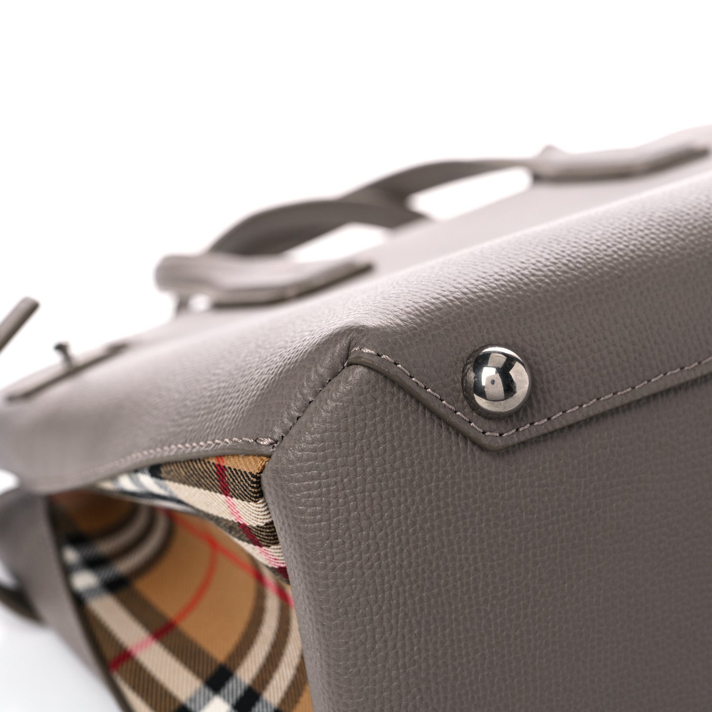 Derby Calfskin House Check Medium Banner Tote Thistle Grey
