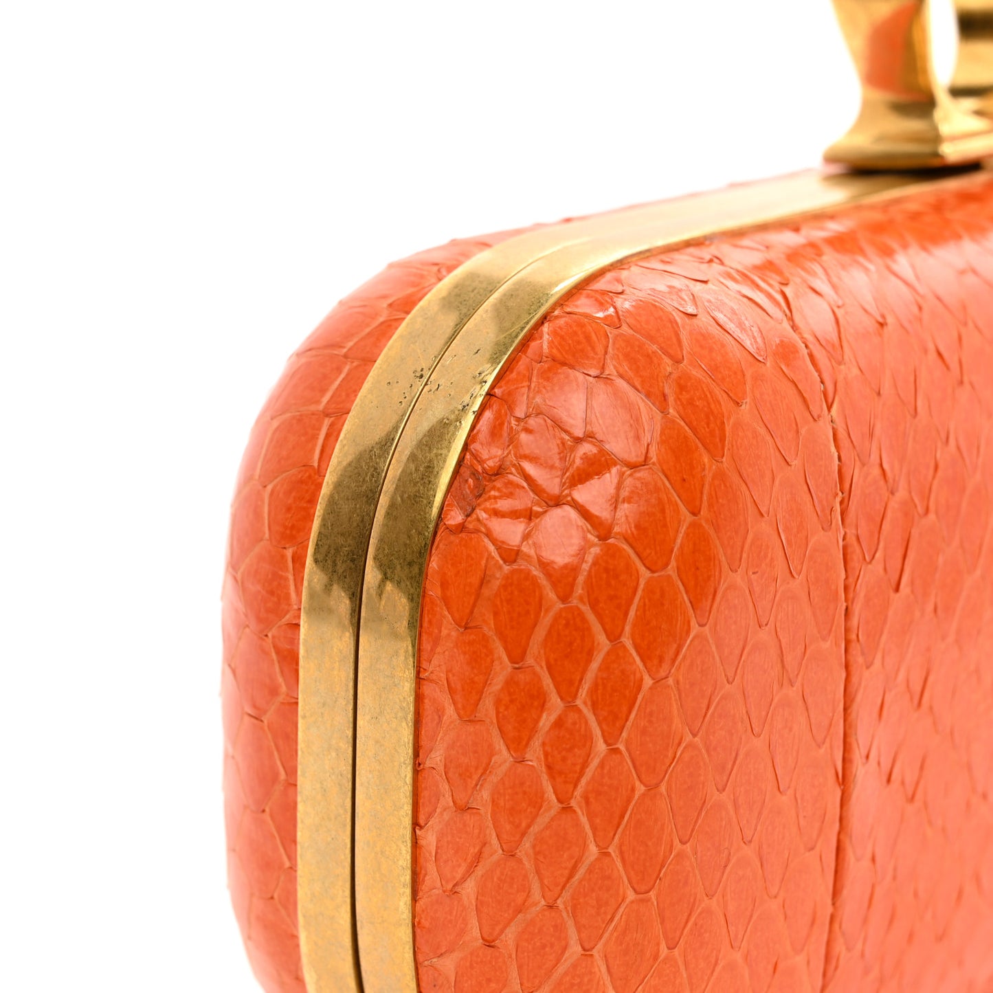 Snakeskin Knuckle Box Clutch Orange