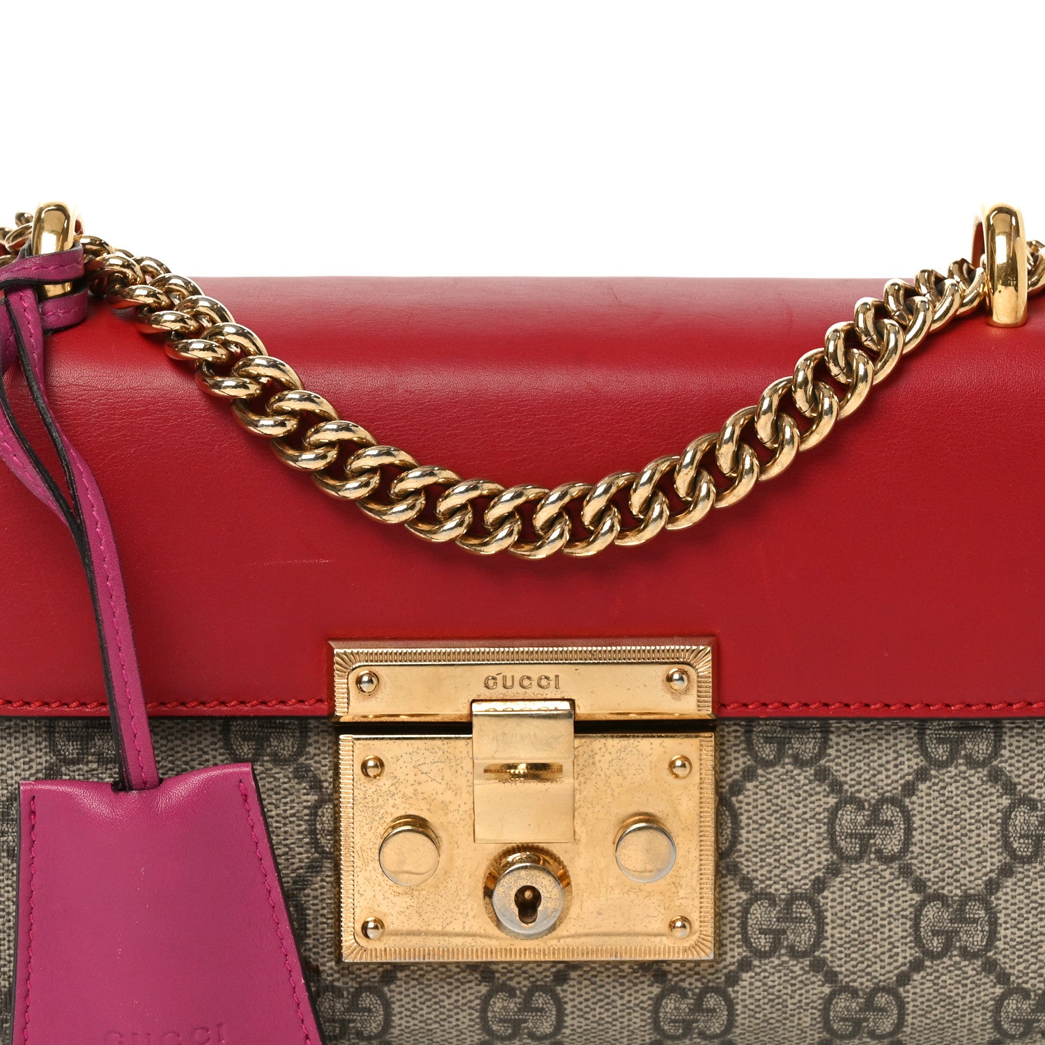 Gucci GG Supreme Monogram Calfskin Small Padlock Shoulder Bag Beige Hibiscus Red New Rosette 8 of 11