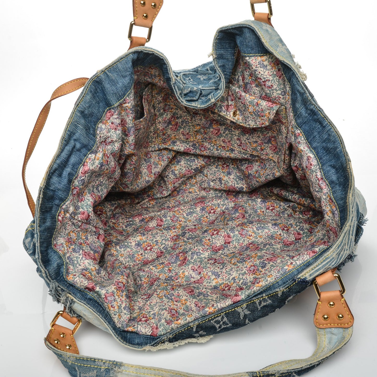 Denim Patchwork Cabby Tote Blue