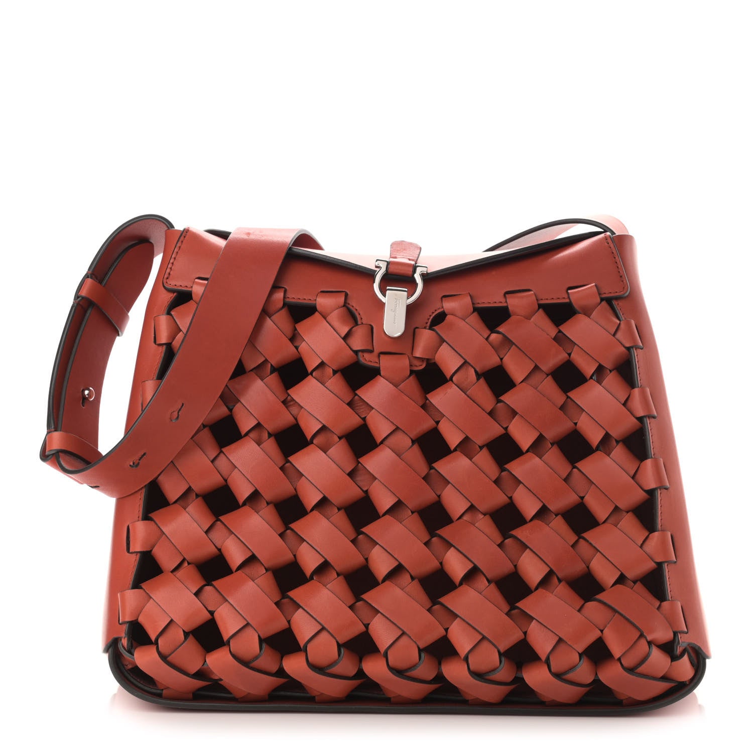 Salvatore Ferragamo Woven Calfskin New Line Shoulder Bag Copper Bronze 1 of 15