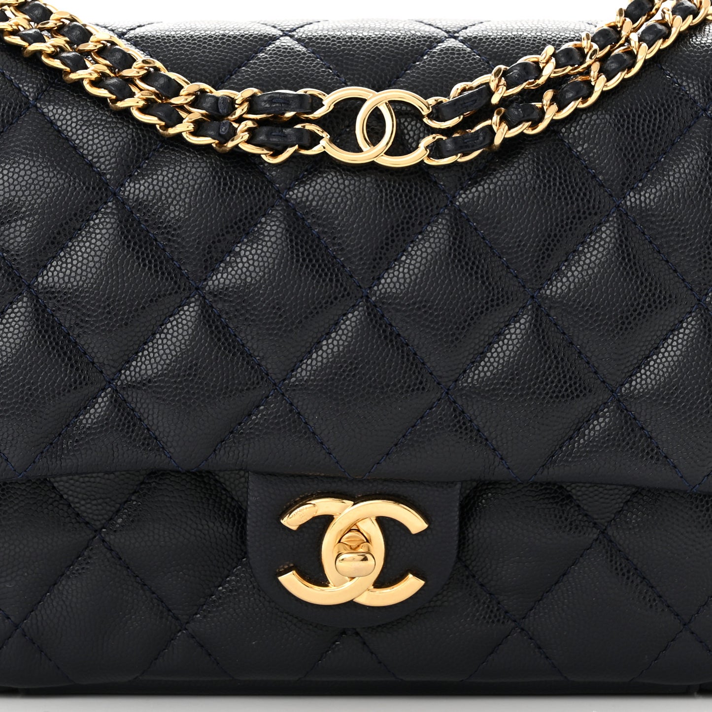 Caviar Quilted Small CC You Flap Dark Blue