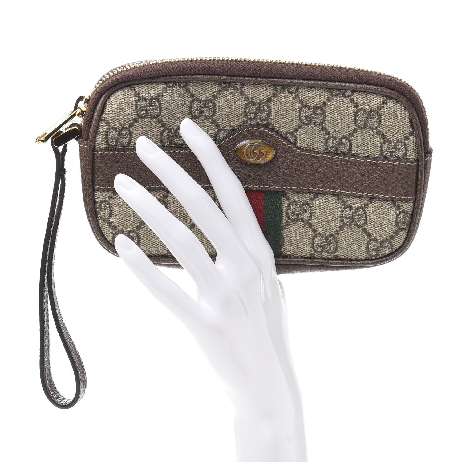 Gucci GG Supreme Monogram Ophidia Phone Case Wristlet Brown 2 of 10