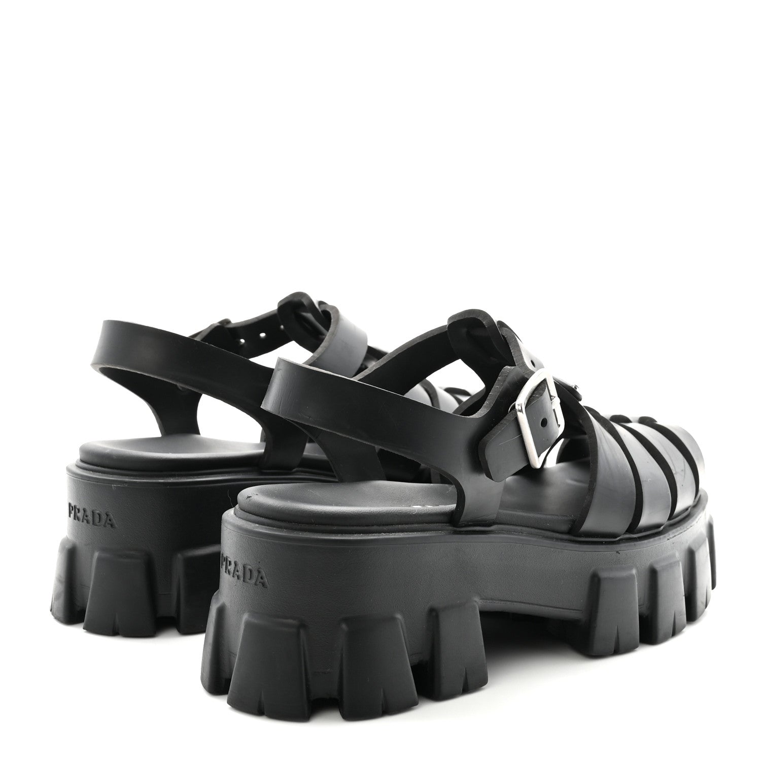 Prada Foam Rubber Triangle Logo Monolith 55mm Cage Sandals 39 Black 36 Black 5 of 10