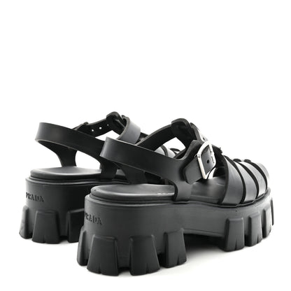 Prada Foam Rubber Triangle Logo Monolith 55mm Cage Sandals 39 Black 36 Black 5 of 10