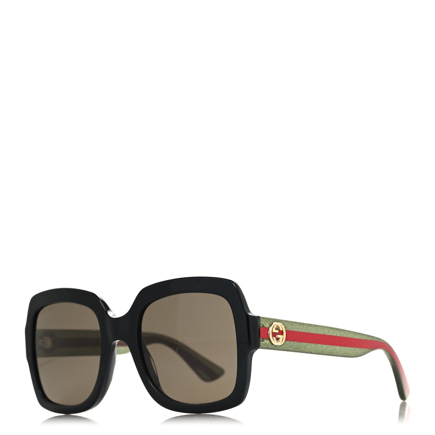 Acetate Square Frame Web Glitter Sunglasses GG0036S Black Green